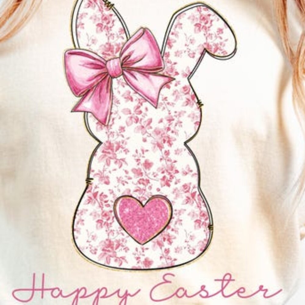 Pink Floral Chinoiserie Bunny Tee, Easter Rabbit Tee - Picture 2 of 4